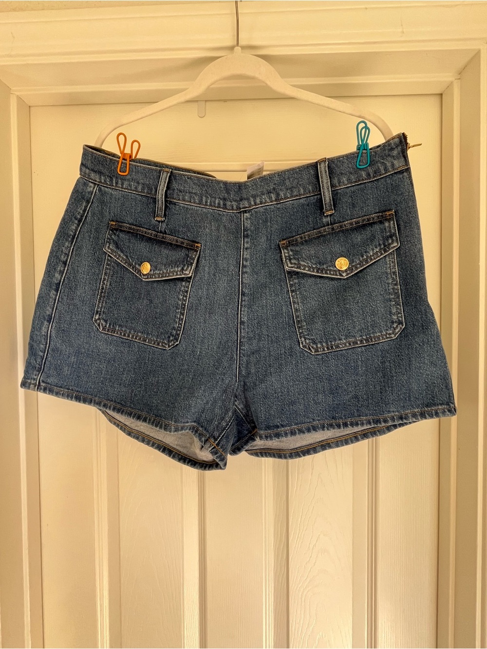 J. Crew Dark Blue Denim High-Rise Jean Shorts with Front Flap Pockets